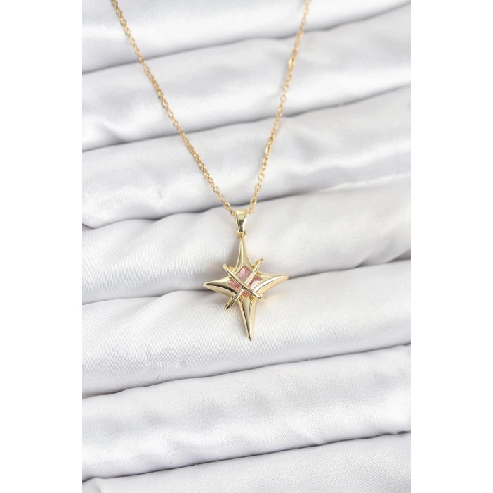 316L Çelik Gold Renk Zirkon Taşlı Kutup Yıldızı Model Kadın Kolye