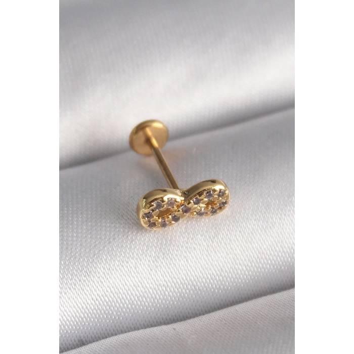 316L Çelik Gold Renk Zirkon Taşlı Sonsuzluk Model Tragus Piercing