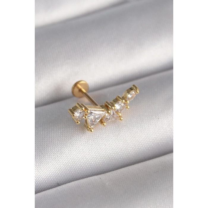 316L Çelik Gold Renk Zirkon Taşlı Tragus Piercing