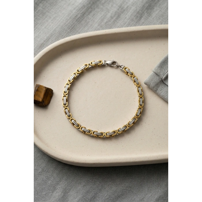 316L Çelik Gold ve Gümüş Kral Zincir Model Erkek Bileklik