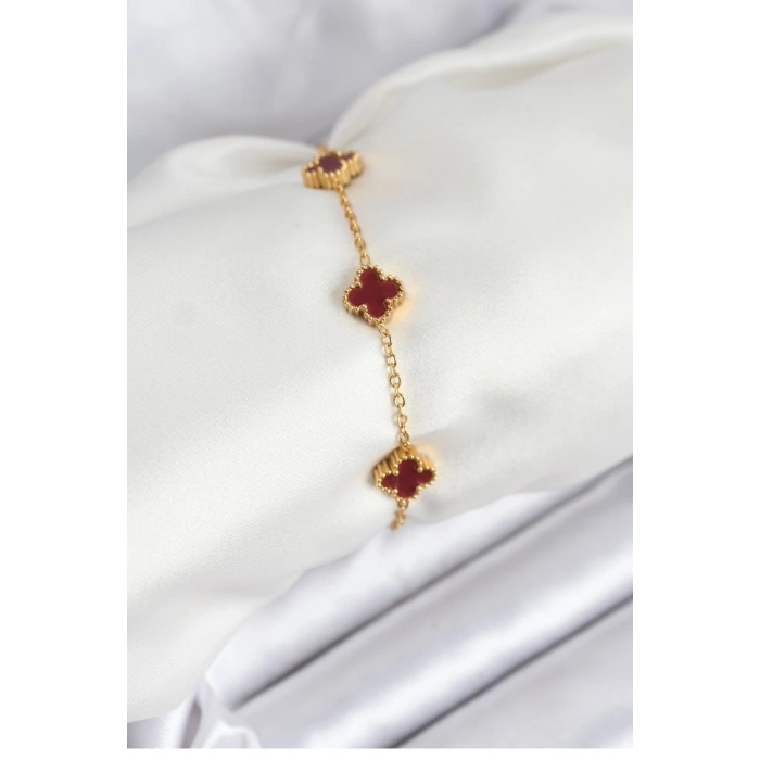 316L Çelik Gold Zincir Baby Boy Bordo Renk Bileklik