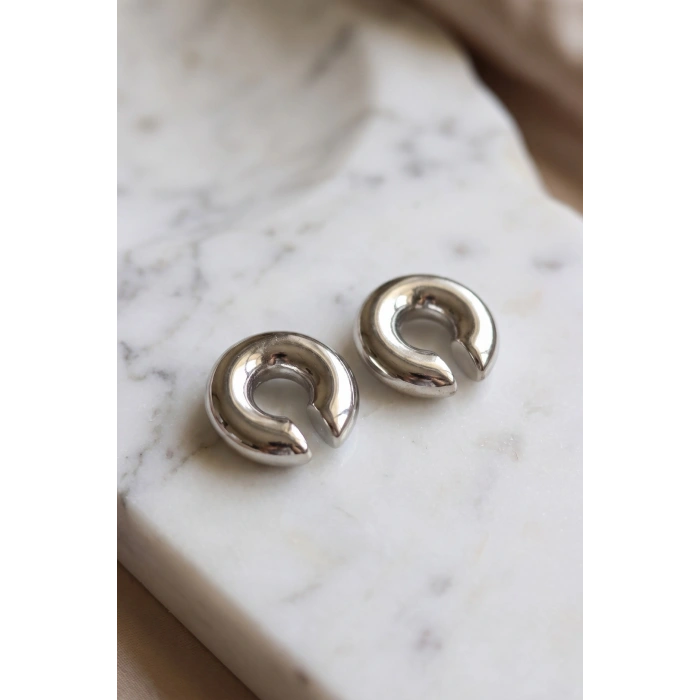 316L Çelik Gümüş Renk Çiftli Earcuff Küpe