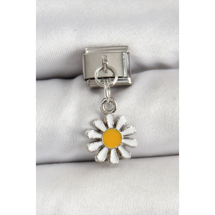 316L Çelik Gümüş Renk Papatya Model Nomination Charm