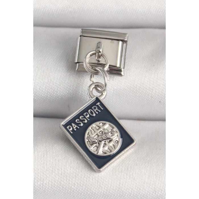 316L Çelik Gümüş Renk Passport Model Nomination Charm