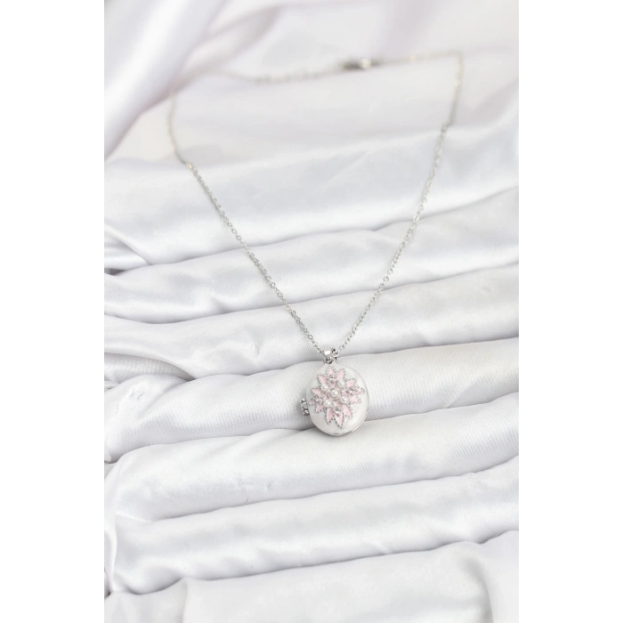 316L Çelik Gümüş Renk Pembe Lotus Model Kadın Küpe