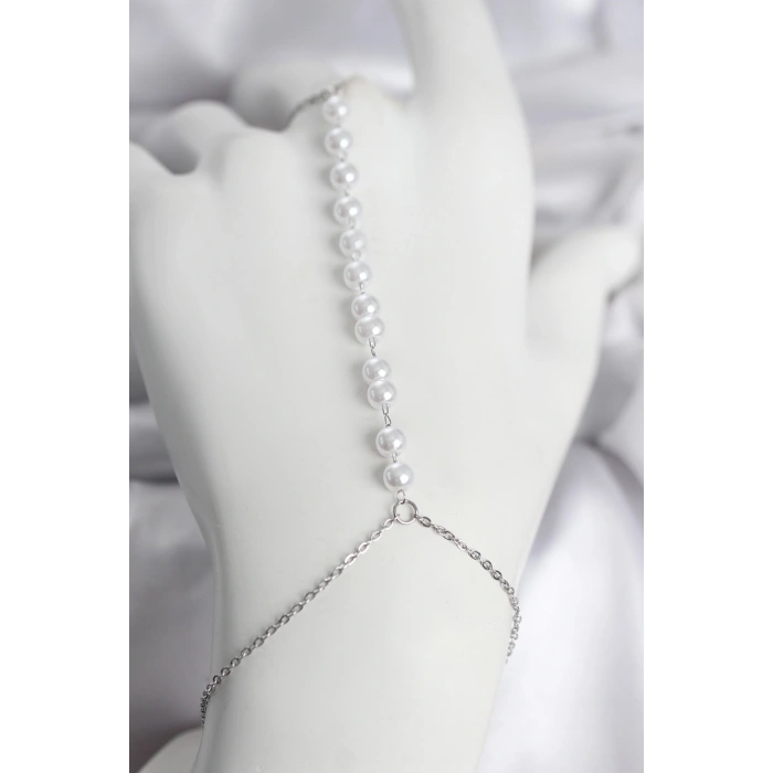 316L Çelik Gümüş Renk Sıralı İncili Model Kadın Şahmeran