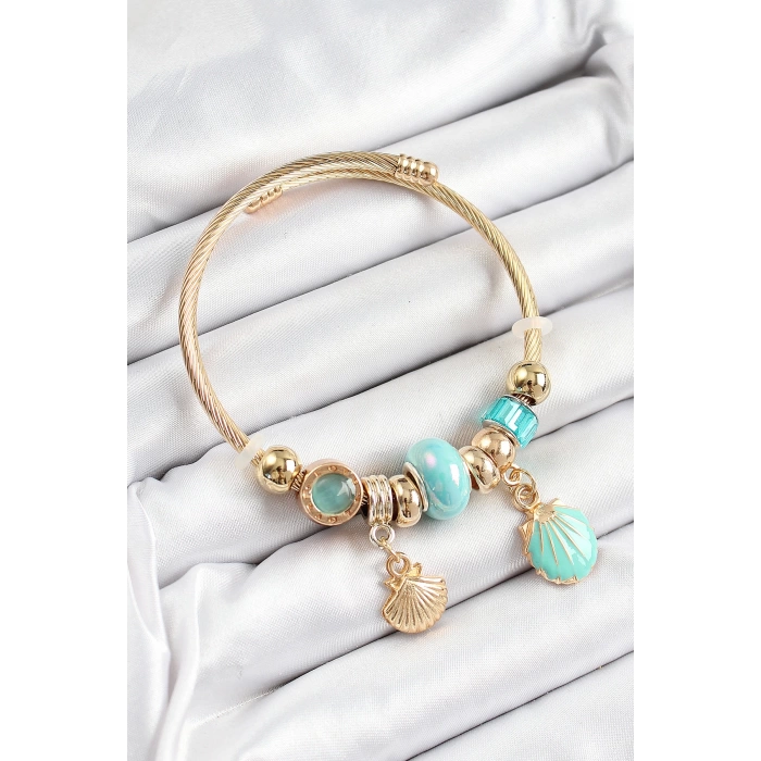 316L Çelik Mavi İstiridye Model Gold Renk Charm Bileklik