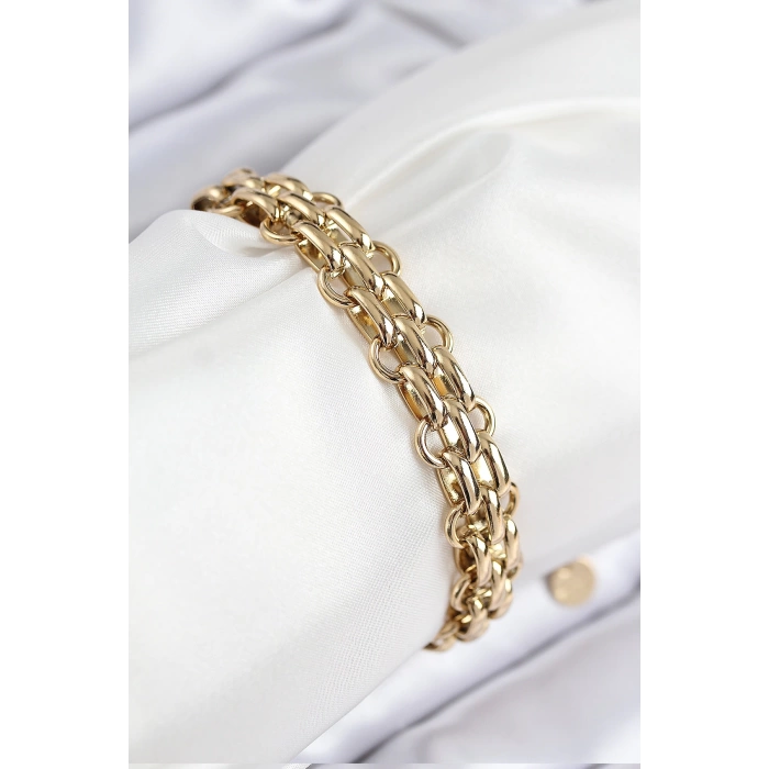 316L Çelik Örme Zincir Model Gold Renk Kadın Bileklik