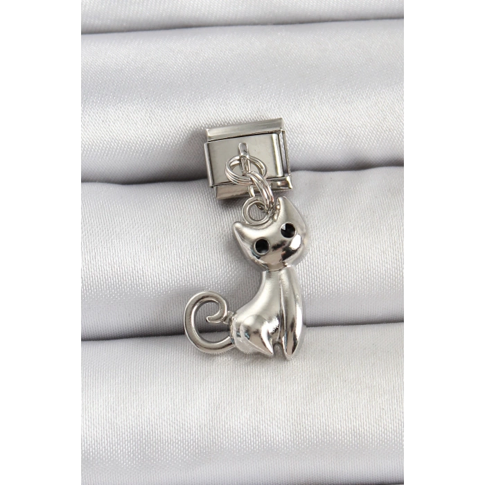 316L Çelik Renk Kedi Model Nomination Charm