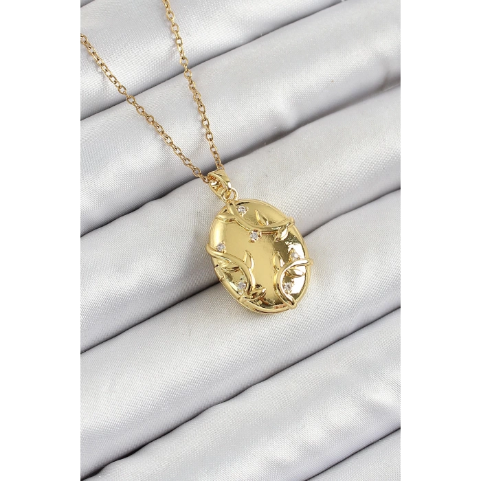 316L Çelik Zincir Açılabilir Sarmaşık Model Zirkon Taşlı Gold Renk Kadın Kolye