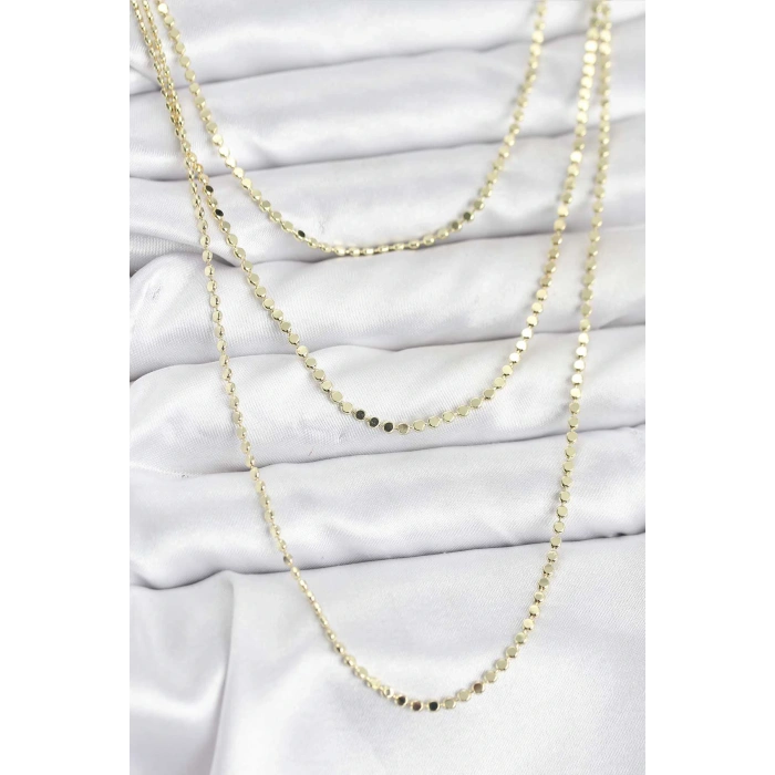 316L Çelik Zincir Gold Renk Ezme Zincir Model 3lü Kadın Kolye