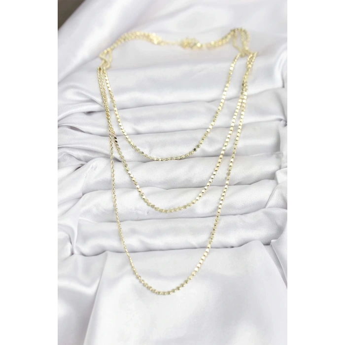 316L Çelik Zincir Gold Renk Ezme Zincir Model 3lü Kadın Kolye