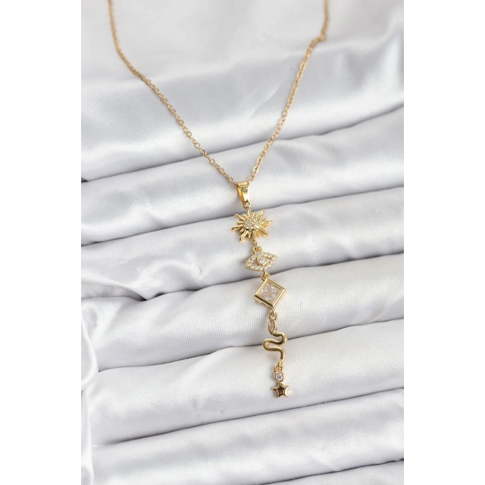 316L Çelik Zincir Gold Renk Güneş ve Enerji Model Kadın Y Kolye