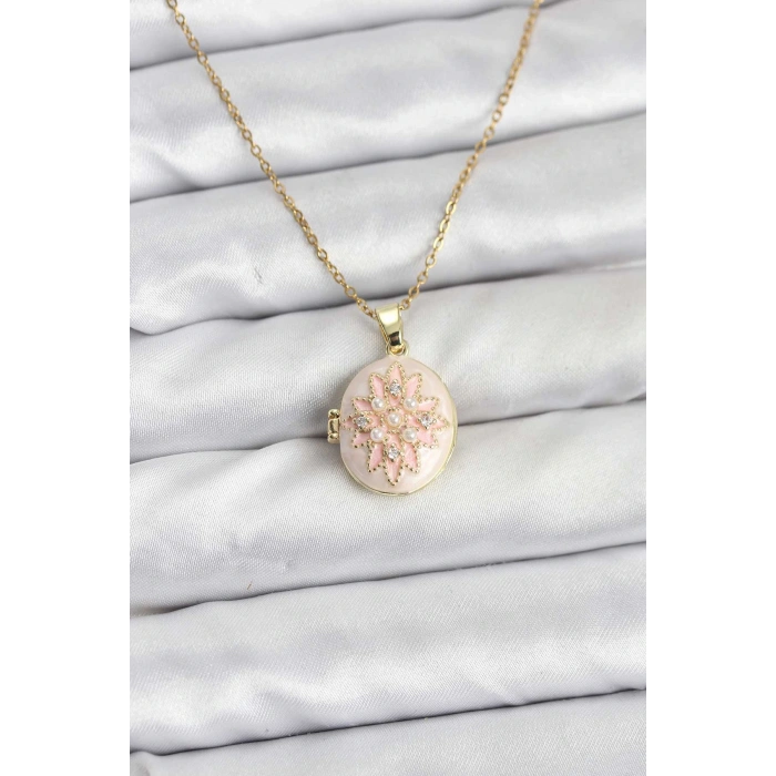 316L Çelik Zincir Gold Renk Mineli Lotus Model Açılabilir Kadın Kolye