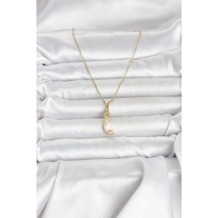 316L Çelik Zincir Gold Renk Zirkon Taşlı Deniz Kızı Model Kadın Kolye