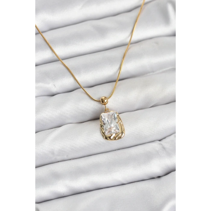 316L Çelik Zincir Gold Renk Zirkon Taşlı Kadın Kolye