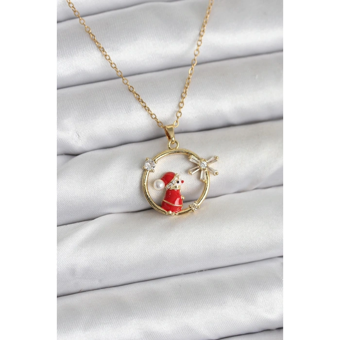 316L Çelik Zincir Gold Zirkon Taşlı Yılbaşı Tema Kadın Kolye