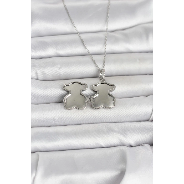 316L Çelik Zincir Gümüş Renk Ayıcık Model Açılabilir Kadın Kolye