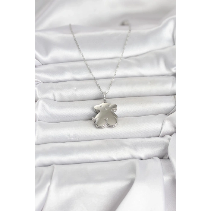 316L Çelik Zincir Gümüş Renk Ayıcık Model Açılabilir Kadın Kolye