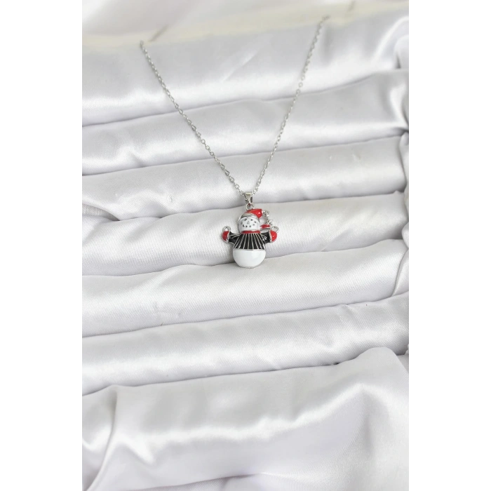316L Çelik Zincir Gümüş Renk Kardan Adam Figürlü Yılbaşı Temalı Kadın Kolye