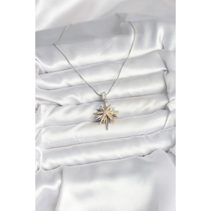 316L Çelik Zincir Gümüş Renk Kutup Yıldızı Model Kadın Kolye