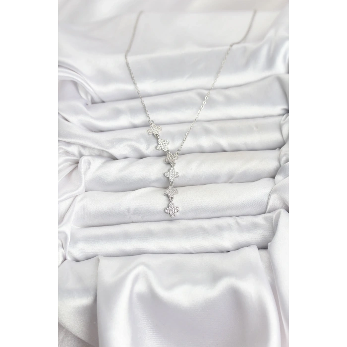 316L Çelik Zincir Gümüş Renk Yonca Model Kadın Kolye