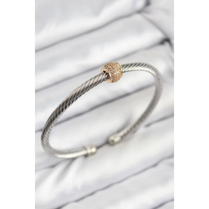 316L Çelik Zirkon Taşlı Burma Model Gold Ve Gümüş Renk Kadın Bileklik