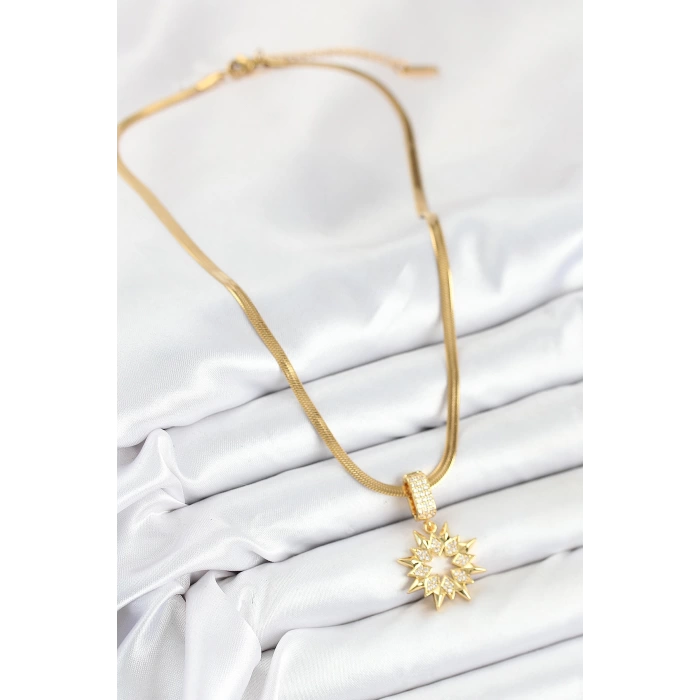 316L Çelik Zirkon Taşlı Yıldız Model Gold Renk Kadın Kolye