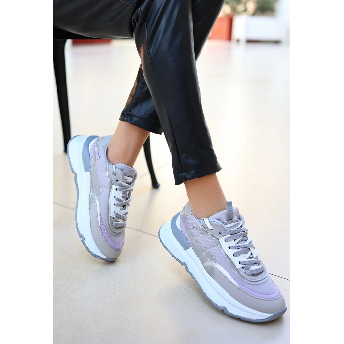 Aleh Gri Cilt Bağcıklı Spor Ayakkabı