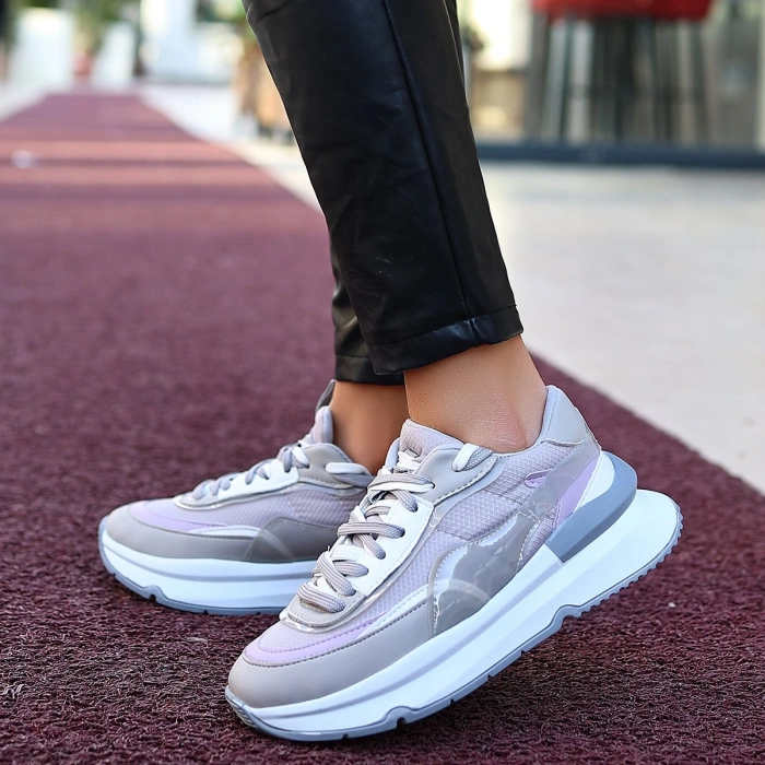 Aleh Gri Cilt Bağcıklı Spor Ayakkabı