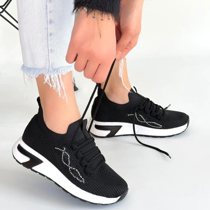 Belan Siyah Triko Bağcıklı Spor Ayakkabı