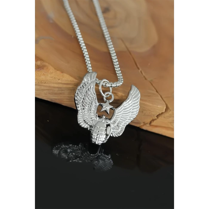 Bomba Tasarım Silver Renk Zincirli Erkek Kolye