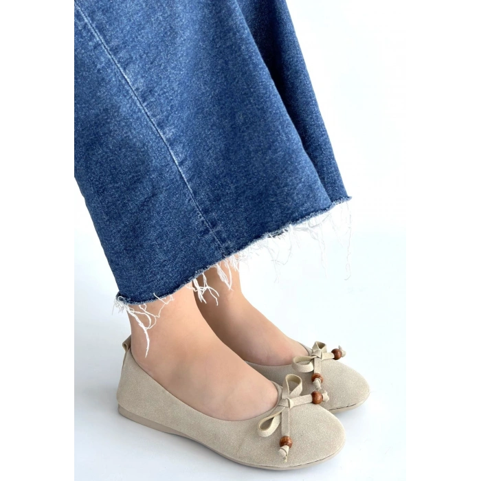 Cear Bej Deri Tozu Süet Babet Ayakkabı