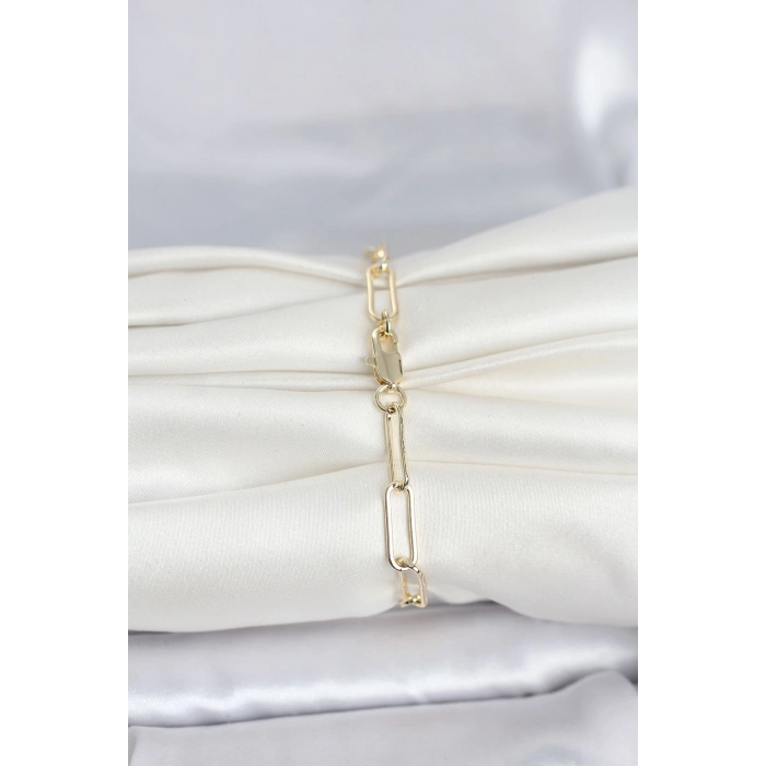 CM 14K Gold Renk Kalın Ataç Zincir Model Kadın Bileklik