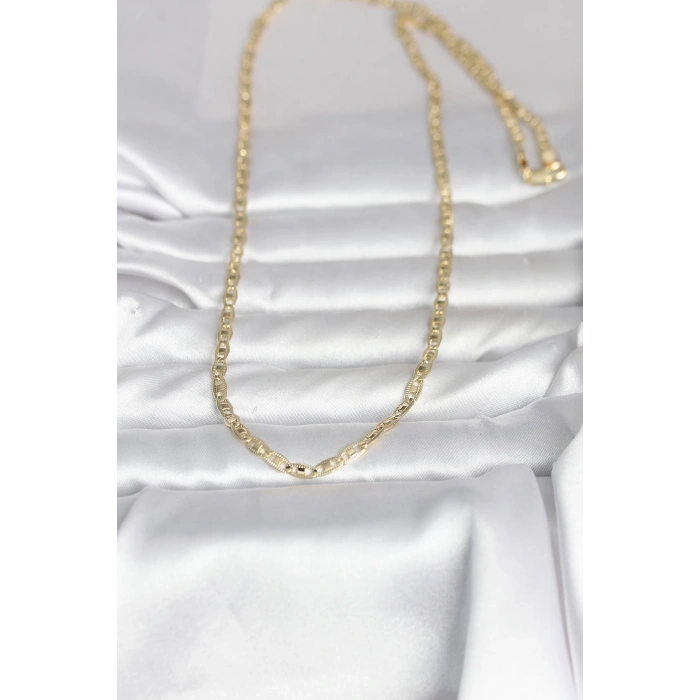 CM 14K Gold Renk Lazer Kesim Zincirli Model 60 cm Kadın Kolye