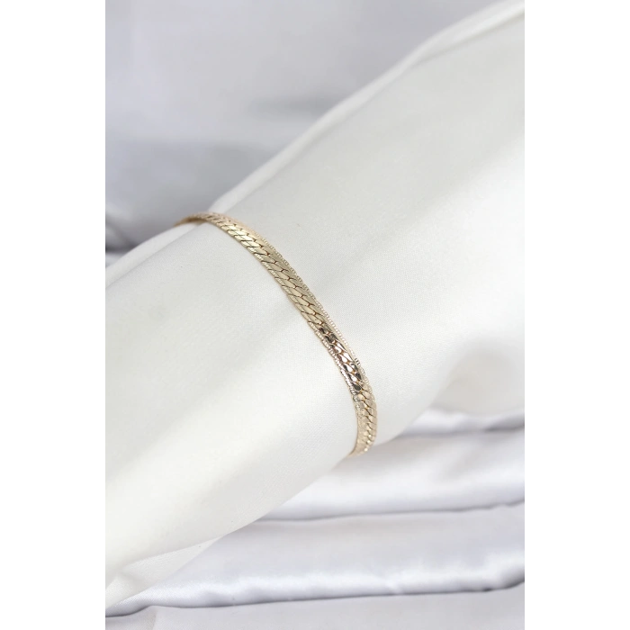 CM 14K Gold Renk Lazerli Yassı Zincir Model Kadın Bileklik