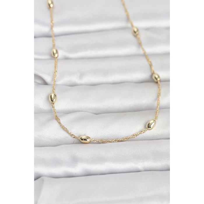 CM 14K Gold Renk Topçuklu Burgu Zincir Model 60 cm Kadın Kolye
