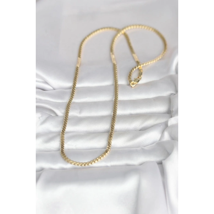 CM 14K Gold Renk Yassı Ezme Zincir Model 60 cm Kadın Kolye