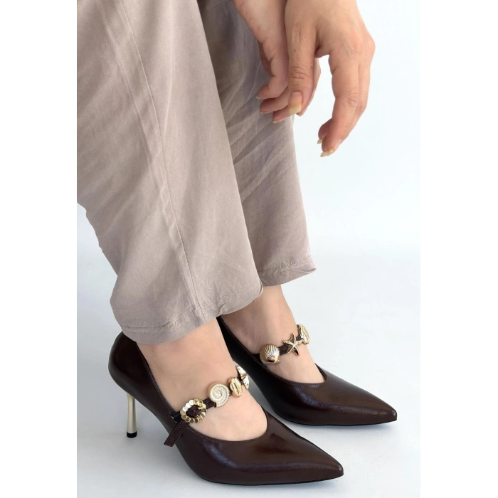 Conne Kahverengi Cilt Stiletto Ayakkabı