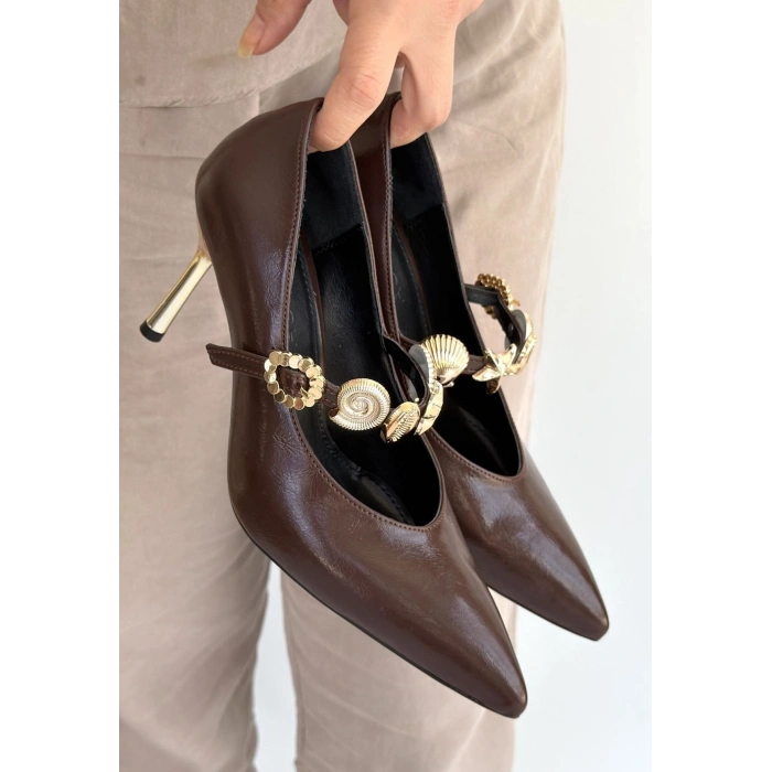Conne Kahverengi Cilt Stiletto Ayakkabı