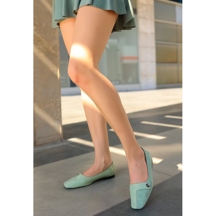 Elha Yeşil Rugan Babet Ayakkabı