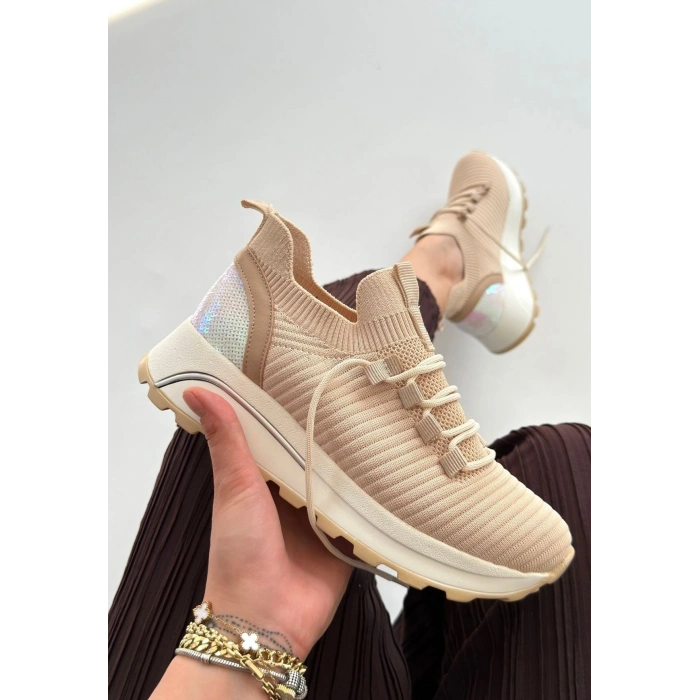 Feort Bej Triko Bağcıklı Spor Ayakkabı