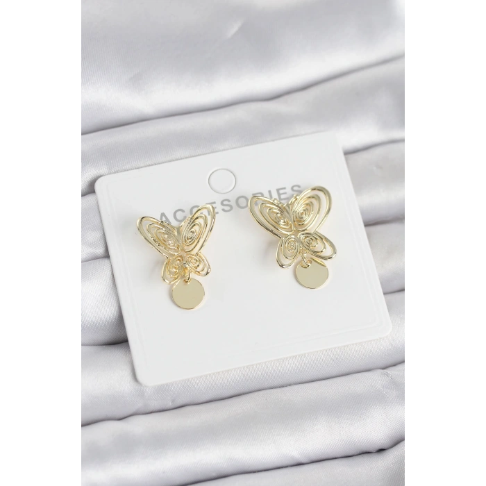 Füsun Küpesi Model Gold Renk Kelebek Model Pirinç Kadın Küpe