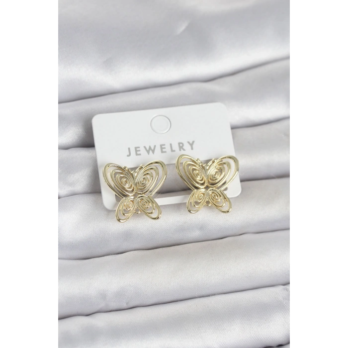 Füsun Küpesi Model Gold Renk Kelebek Model Pirinç Kadın Küpe