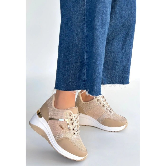 Geja Bej Cilt Bağcıklı Spor Ayakkabı