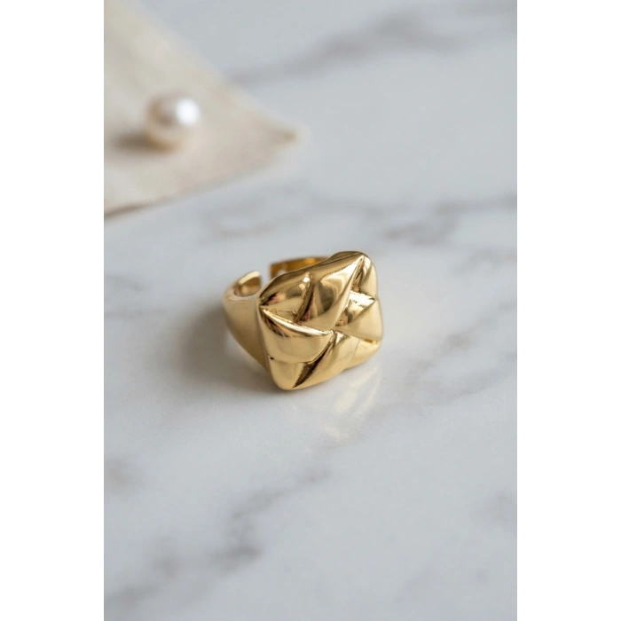 Geometrik Origami Tasarımlı Ayarlanabilir Gold Renk Yüzük