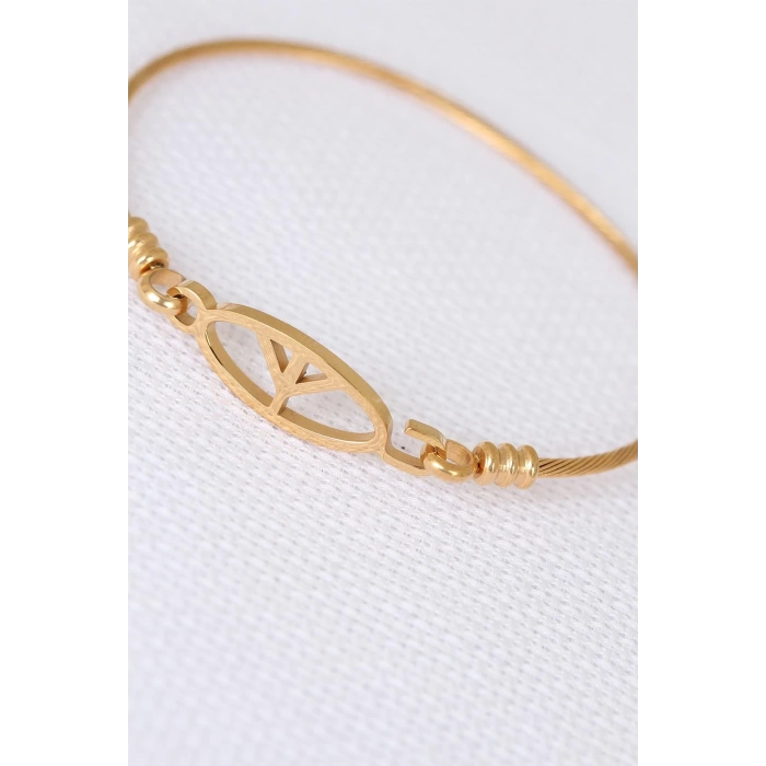 Gold Metal Çelik Figürlü Erkek Kelepçe Bileklik