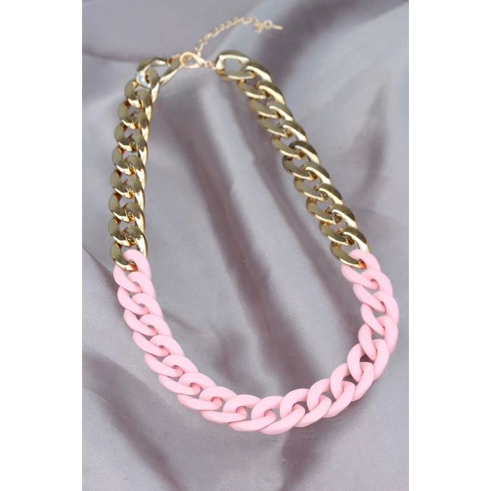 Gold Pembe Renk Uzay Yolu Model Zincir Kolye