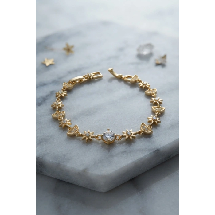 Gold Renk Celestial Yıldız ve Hilal Model Kadın Bileklik