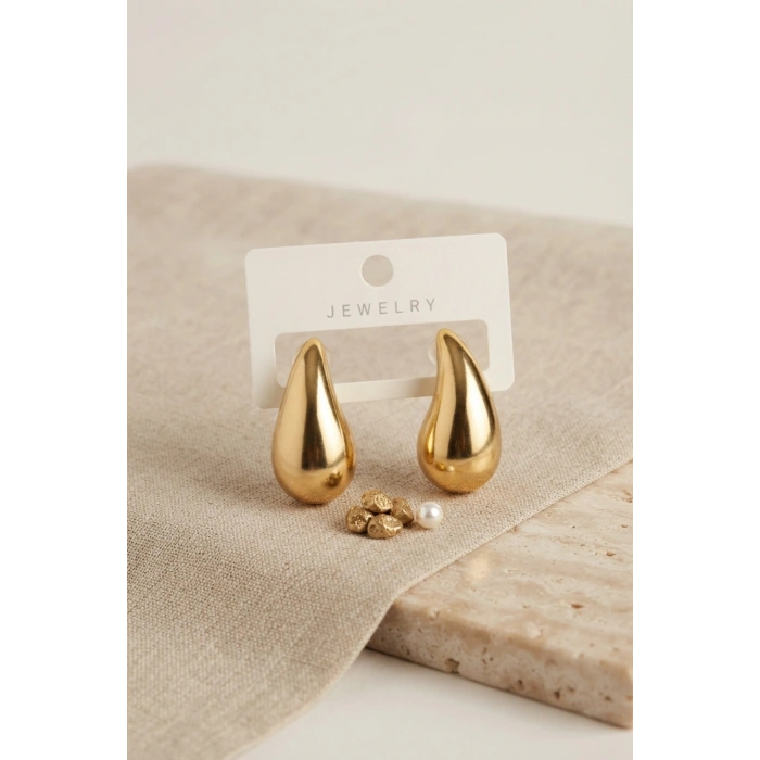 Gold Renk Damla Küpe 30 mm